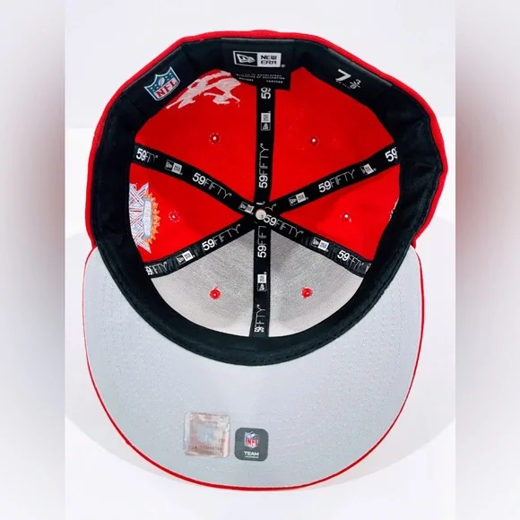 SF 49ERS RED Fitted Hat with Super Bowl Patches. Unisex - Picture 7 of 12